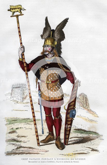 Gaul chief in battle dress carrying a standard, 1882-1884.Artist: Michelet