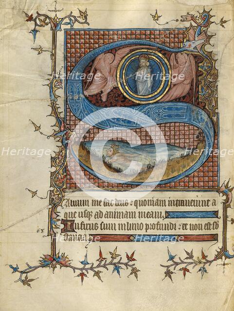 Initial S: David in the Water; Psalter, about 1390. Creator: Unknown.