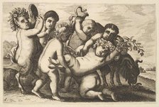 Five boys, two satyrs, and a goat (copy), 17th century. Creator: Wenceslaus Hollar.