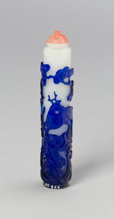 Cylindrical Snuff Bottle with Deer and Crane amidst Pine, Qing dynasty (1644-1911), 1750-1820. Creator: Unknown.