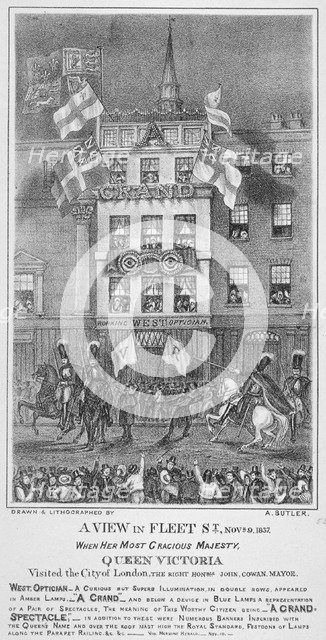 Royal procession on Fleet Street, City of London, 1837. Artist: Augustus Butler