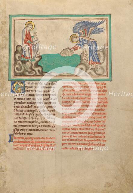 An Angel Casting a Millstone into the Sea; Dyson Perrins Apocalypse, about 1255-1260. Creator: Unknown.
