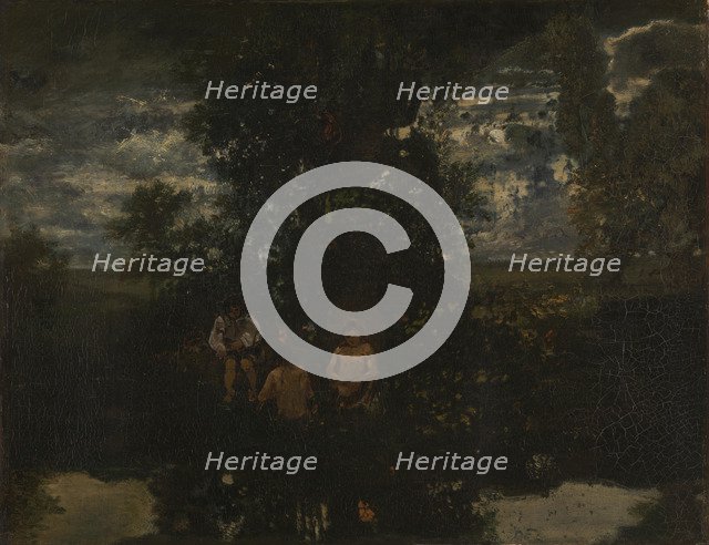 Moonlight. The Bathers, 1860s. Artist: Rousseau, Théodore (1812-1867)