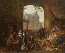 Two Drunkards at the Market near the Westerkerk in Amsterdam, 1821. Creator: Peter Paul Joseph Noël.