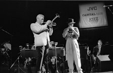 Dizzy Gillespie and Chuck Mangione, Royal Festival Hall, London, 1988.  Artist: Brian O'Connor.