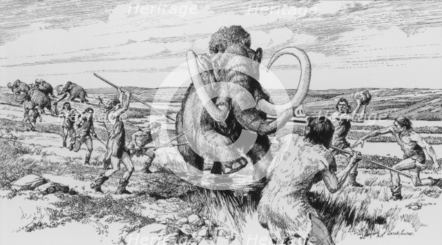 Scene of a mammoth being killed. Artist: Derek Lucas