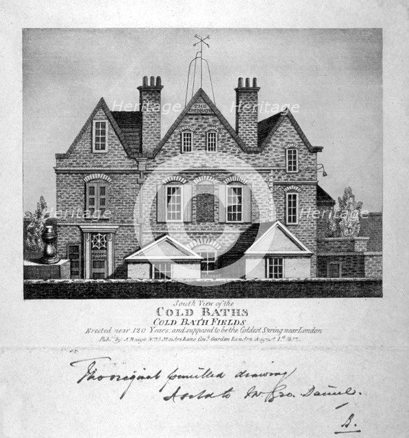 South view of the Cold Baths, Cold Bath Fields, Finsbury, London, 1812.        Artist: Anon
