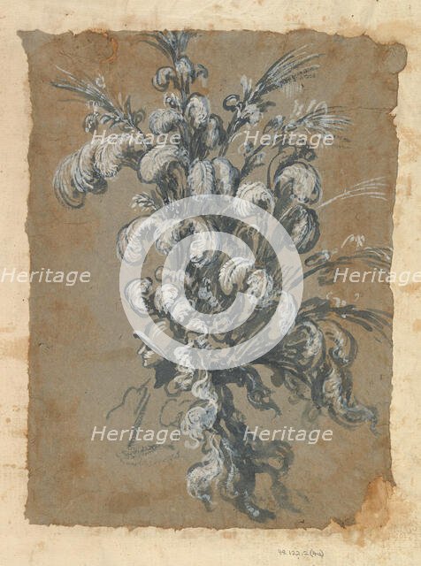 Design for a Lavish Headdress with Feathers on a Helmet, ca. 1620-56 . Creator: Baccio del Bianco.