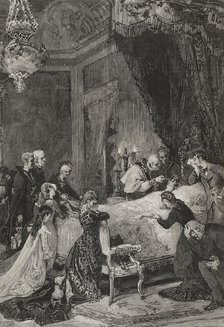 Administering the sacrament of the extreme unction to María de las Mercedes of Orleans, 1878.  Creator: Arturo Carretero y Sánchez.
