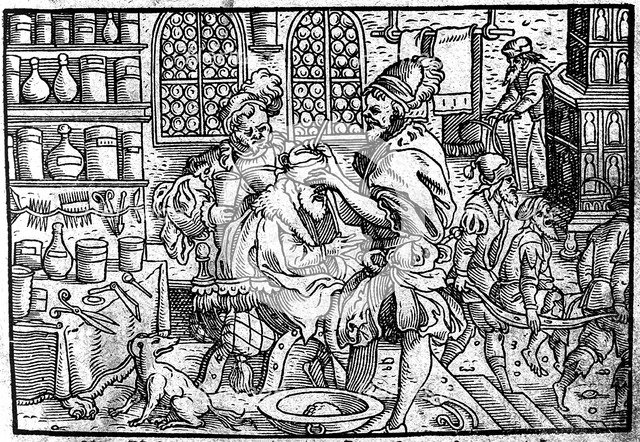 Operation on a man's head. From: Die große Wundarzney by Theophrastus Bombastus von Hohenheim, 1562. Artist: Anonymous  