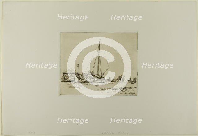 The Moored Boat, from Cahier de six eaux-fortes, vues de Hollande, 1862. Creator: Johan Barthold Jongkind.