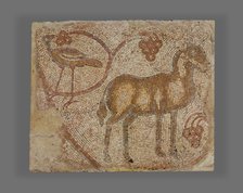 Mosaic Fragment with Donkey and Bird, 5th-6th century. Creator: Unknown.