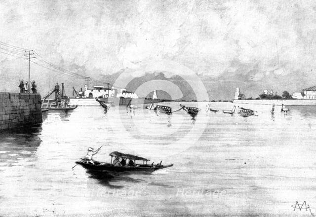 The Spanish-American War: Manila Harbour - sunken schooners blocking the river, 1898. Creator: Unknown.