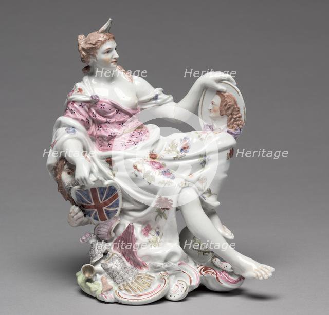 Figure of Britannia, c. 1750-60. Creator: Longton Hall Porcelain Factory (British); Vauxhall Porcelain Factory (British, 1751-1764), attributed to.
