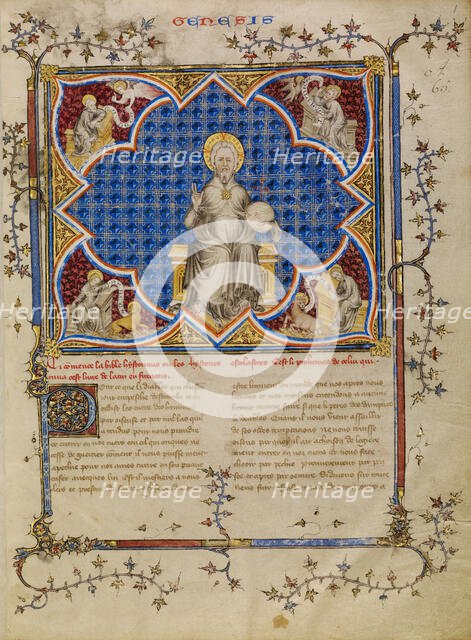 Christ in Majesty and the Four Evangelists with their Symbols, about 1360-1370. Creator: Master of Jean de Mandeville.