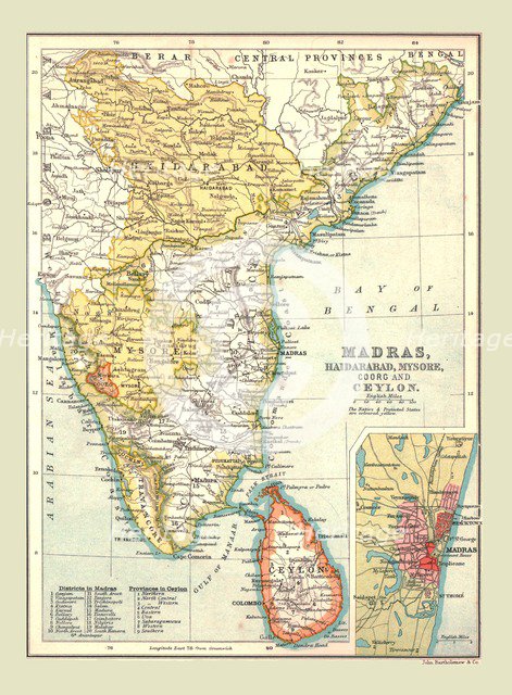 Map of Madras, Hyderabad, Mysore, Coorg and Ceylon, 1902.  Creator: Unknown.