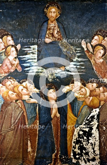  'Ascension of Jesus into heaven surrounded by the apostles and the Virgin Mary' detail of the pa…