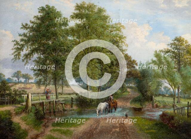 Rural Scene With Horses at Stream, 1870s. Creator:  J. Jolly.