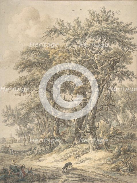 Woman and Child Sitting next to a Road, 1760-1818. Creator: Egbert van Drielst.