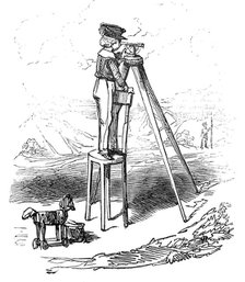 Boy using surveying instrument, 1845. Creator: Alfred Crowquill.