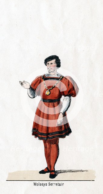 Wolsey's secretary, costume design for Shakespeare's play, Henry VIII, 19th century. Artist: Unknown