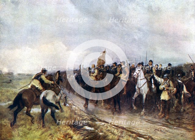 'Oliver Cromwell and his Troops at Dunbar Singing the 118th Psalm', 1926. Creator: Andrew Carrick Gow.