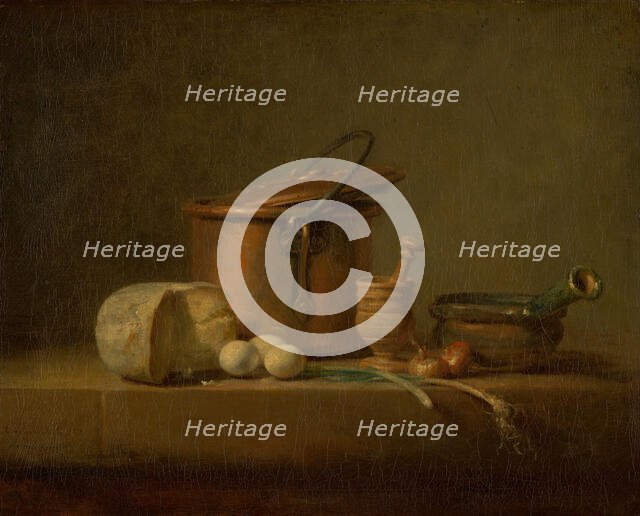 Still Life with Copper Pot, Cheese and Eggs, c1730-1735. Creator: Jean-Simeon Chardin.