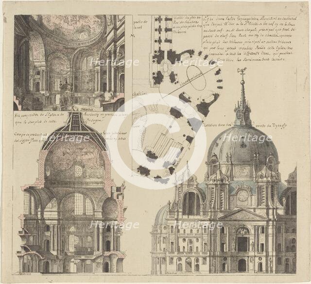 Three Views and a Plan of a Triangular Parish Church, c. 1750. Creator: Pierre Varin.