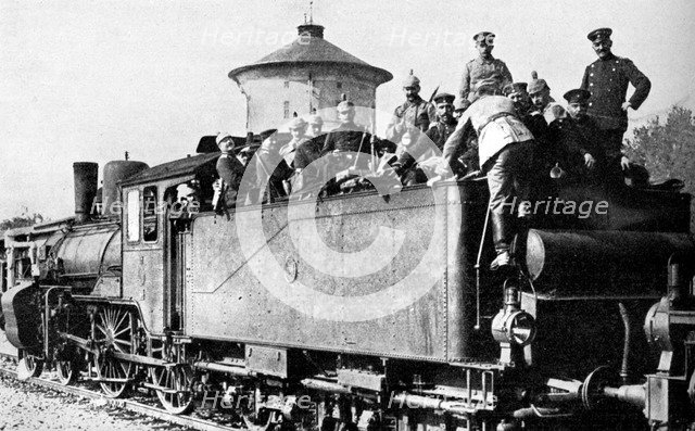 German troops travelling by train to the eastern front, First World War, 1914. Artist: Unknown