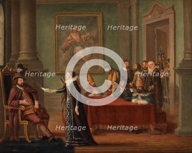 Christina Gyllenstierna with the letter of safe conduct before Christian II.