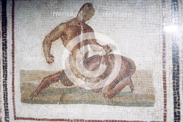 Roman Mosaic of Wrestlers, c2nd-3rd century.  Artist: Unknown.