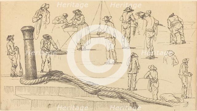 Quayside Figures and a Length of Rope Attached to a Bollard. Creator: Claude-Joseph Vernet.