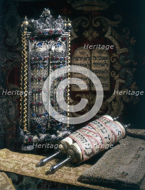 Scrolls of the Torah, Torah cover and the Ten Commandments, 1797. Artist: Unknown