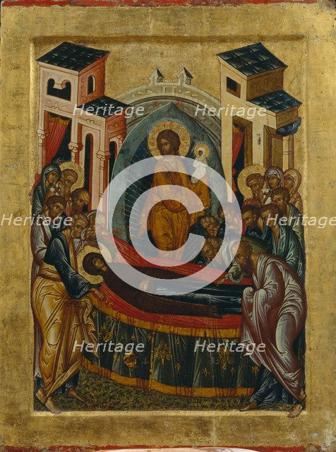 The Dormition of the Virgin, 1497. Artist: Russian icon  