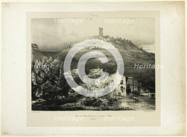 The Tower of Mont-Perrou, Seen from the Banks of the Allier (Auvergne), 1831. Creator: Paul Huet.