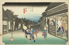 Goyu: Women Stopping Travelers (Goyu, tabibito tomeru onna), from the series "Fifty- ..., c. 1833/34 Creator: Ando Hiroshige.