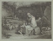 Interior of a Stable with a Seated Spinner and Sleeping Child, 1759/1782. Creator: Francesco Londonio.