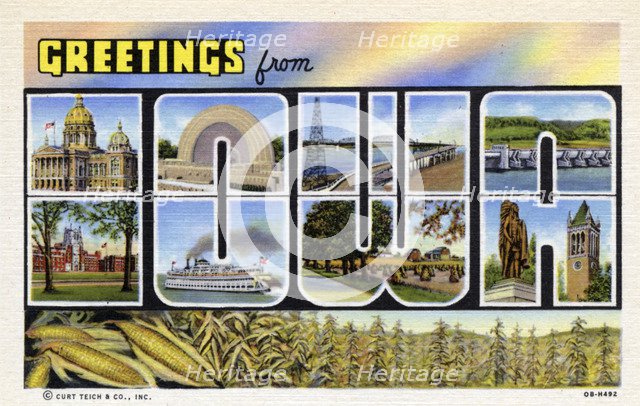 'Greetings from Iowa', postcard, 1940. Artist: Unknown