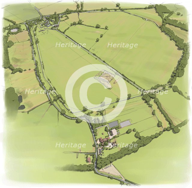 Aerial view of Silchester Roman City Walls from the North West, c2010.   Artist: Peter Urmston.