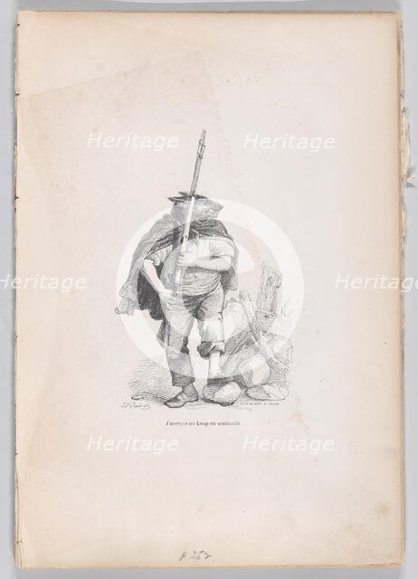 I saw a wolf standing guard from Scenes from the Private and Public Life of Animals..., ca. 1837-47. Creator: Andrew Best Leloir.