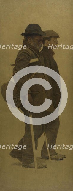 La Bouchée de pain : un vieil homme à béquilles et un jeune homme côte à côte, c.1904. Creator: Fernand Pelez.