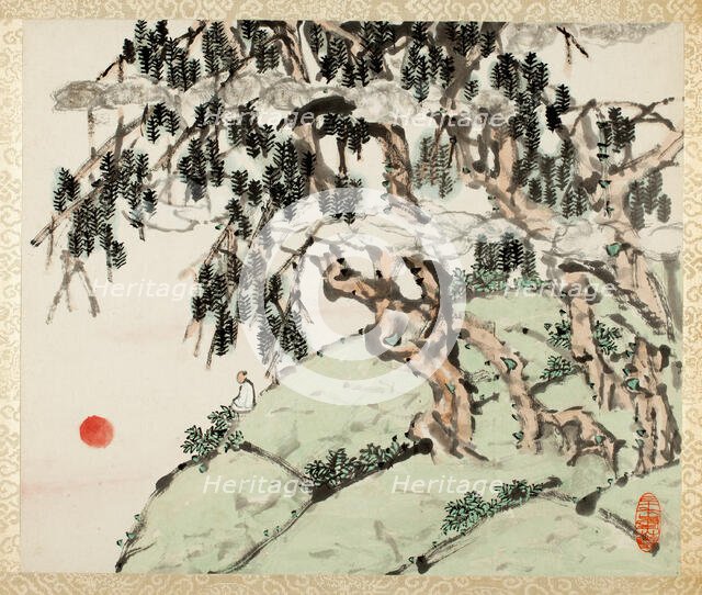 Landscape and Figure, from an album of Landscapes and Calligraphy for Liu Songfu..., 1895/96. Creator: Xugu.
