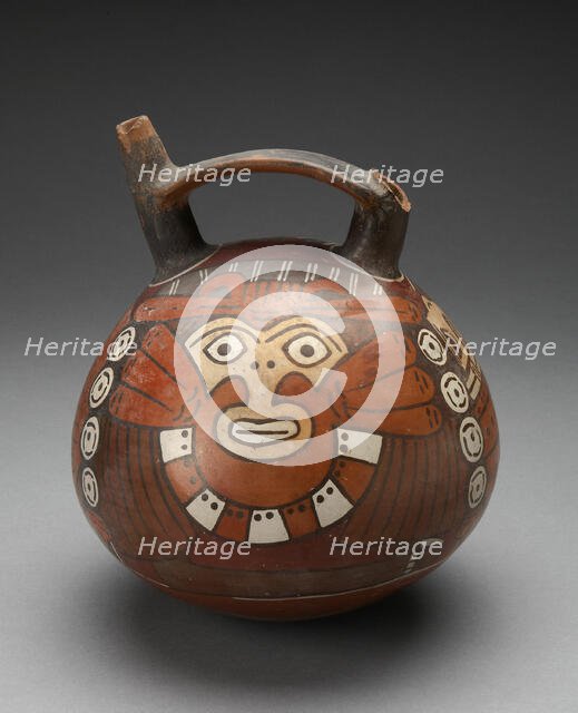 Double Spout Vessel Depicting Costumed Figure Wearing Feline Mask, 180 B.C./A.D. 500. Creator: Unknown.