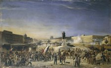 Attack on the Louvre, July 29, 1830, seen from the Pont-Neuf, 1830. Creator: Unknown.
