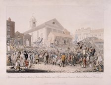 Election in Covent Garden, London, 1818.  Artist: Rudolph Ackermann