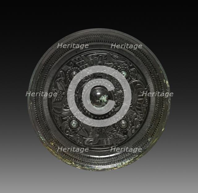 Mirror with Four Nipples, Immortals, Dragon and Tiger, c. 125-220. Creator: Unknown.