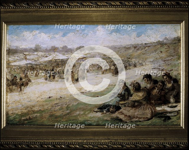 The Meadow of San Isidro in Madrid', oil by Eugenio Lucas Villaamil.
