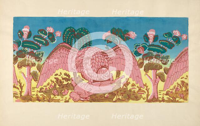 Bandbox Design (Eagle and Rabbit), c. 1936. Creator: Martin Partyka.