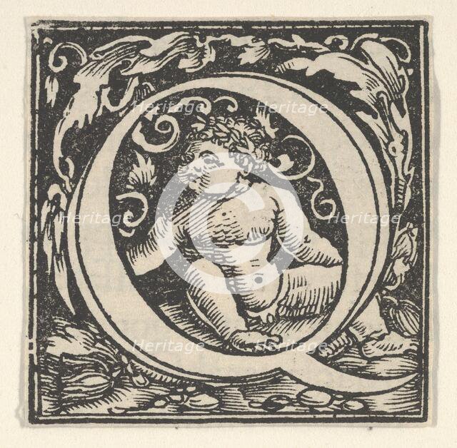 Initial letter Q with putto, ca. 1538. Creator: Heinrich Vogtherr.