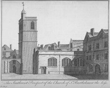 South-west view of the Church of St Bartholomew-the-Less, City of London, 1750. Artist: Benjamin Cole